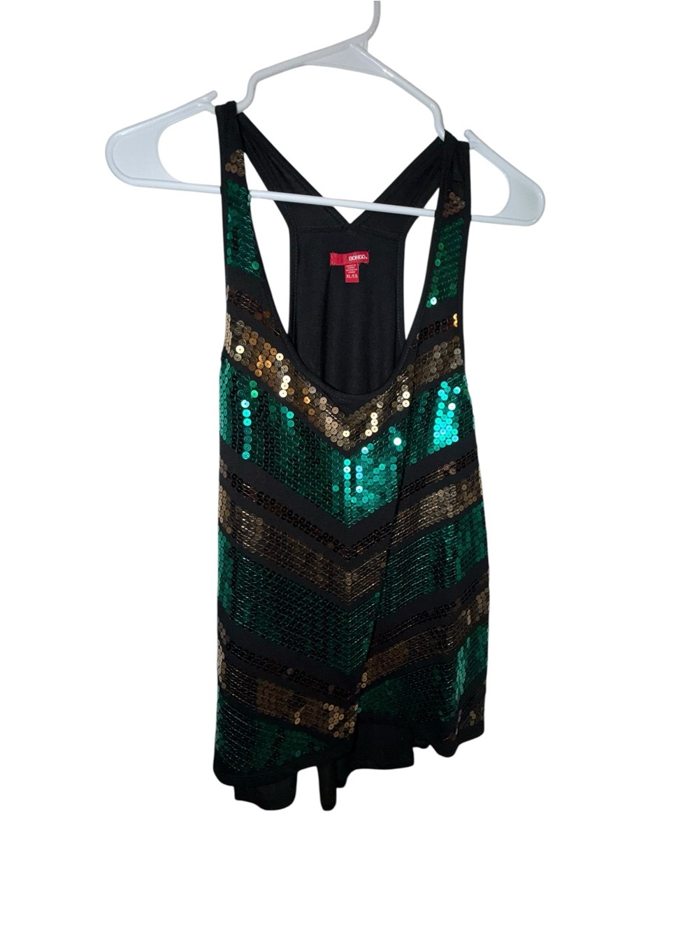 BONGO Green & Gold Sequin Chevron Racerback Tank